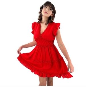 NWT Endless Rose | Finnegan Ruffle Sleeve Red Mini Dress Size XSmall